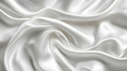 Fototapeta premium Close-up of luxurious, flowing white silk fabric with soft folds and gentle curves, creating an elegant and smooth texture.