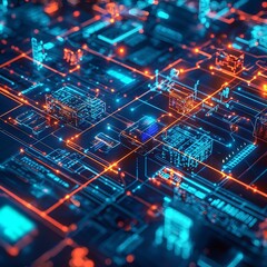 Obraz premium Glowing Digital Blueprint of a Smart Supply Chain Network