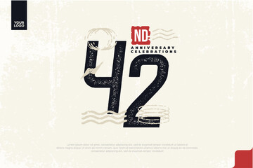 42nd anniversary with grunge texture and abstract geometric shapes