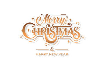 Merry Christmas and Happy New Year hand lettering calligraphy. Vector holiday illustration element. Typographic element for congratulations.