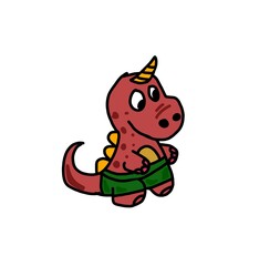 Fototapeta premium cute cartoon dinosaur illustration in red color