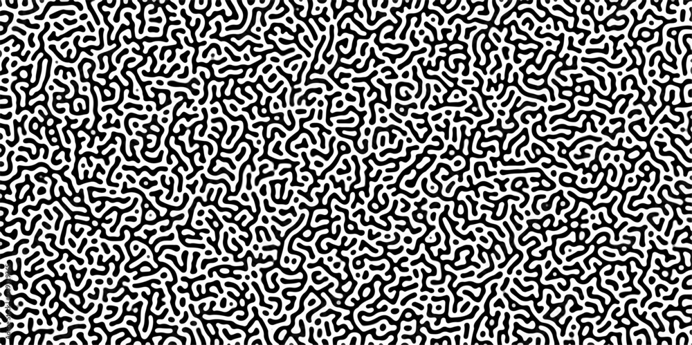 Poster Turing reaction diffusion monochrome seamless pattern with chaotic motion .Linear design with biological shapes. Organic lines in memphis. abstract turing organic wallpaper background .	