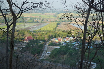 Scenic overlook of lush countryside rural area nature photography early morning elevated perspective peaceful landscape