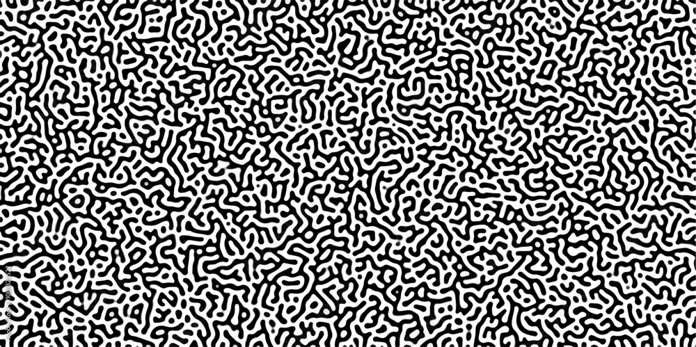 Poster Turing reaction diffusion monochrome seamless pattern with chaotic motion .Linear design with biological shapes. Organic lines in memphis. abstract turing organic wallpaper background .	