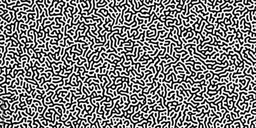 Poster Turing reaction diffusion monochrome seamless pattern with chaotic motion .Linear design with biological shapes. Organic lines in memphis. abstract turing organic wallpaper background .	