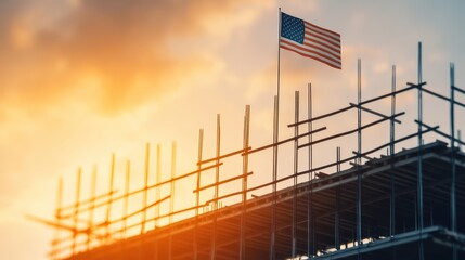 Construction progress of america great again building futures with hope urban landscape sunset view optimism