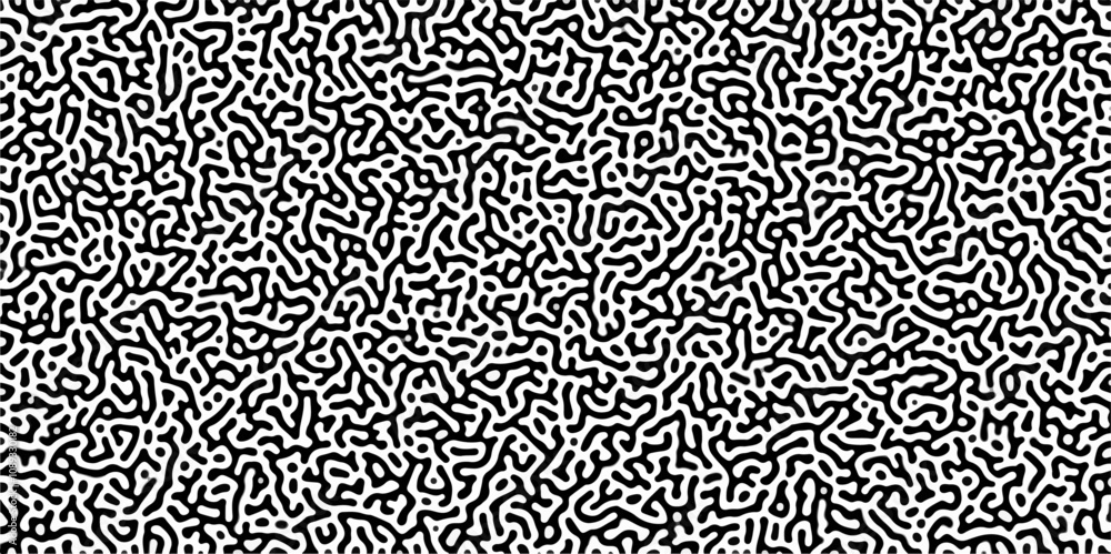 Poster Monochrome Turing reaction background. Abstract pattern background. Linear design with biological shapes. Organic lines in memphis. Overlay template abstract Turing organic wallpaper background. 