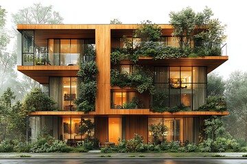 Modern house with trees on a white background. Architectural illustration. 3D house
