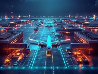 Futuristic Airport with Autonomous Planes Optimizing Cargo Transportation and International Logistics