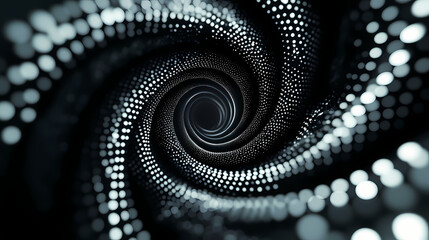 Abstract monochrome spiral with dotted pattern creating a hypnotic visual effect. Intriguing Optical Illusions. Illustration