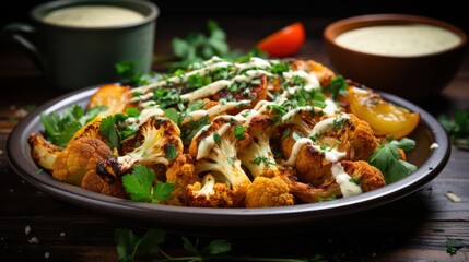 Fototapeta premium Roasted Cauliflower with Creamy Sauce and Parsley