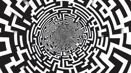 Abstract geometric maze pattern in black and white. Intriguing Optical Illusions. Illustration