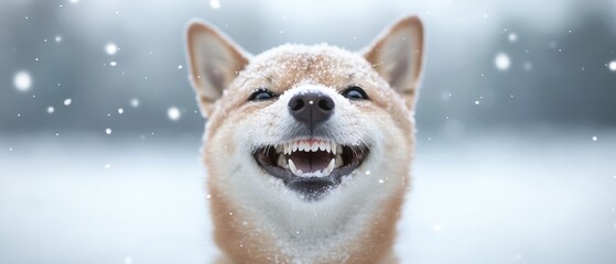 Obraz premium happy dog enjoying a snowy day with a joyful expression