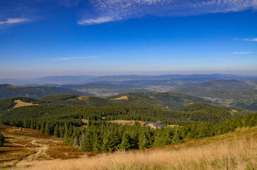 Panorama of the mountains on the trail from Korbielów to Pilsko