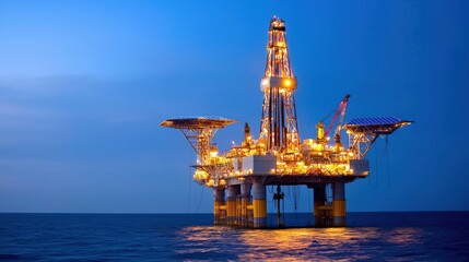 Sustainable oil drilling on a rig platform at dusk innovation meets nature in the ocean