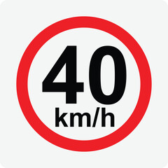 Speed limit 40 kmh signage vector illustration
