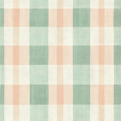 Pastel green and peach gingham check pattern.  Subtle textured linen effect. Ideal for fabric, textile, and wallpaper designs.