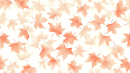 Peach-toned maple leaves fall on white background; autumnal design.