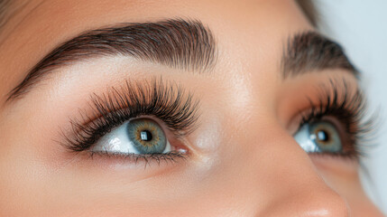 Fototapeta premium Close-up view of beautiful eyes with long lashes and defined brows