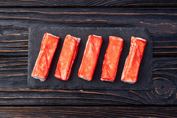 Crab sticks from fish surimi photography . Top view © whitestorm