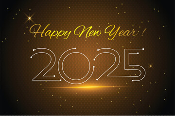New year 2025 design with Golden fireworks on dark night sky