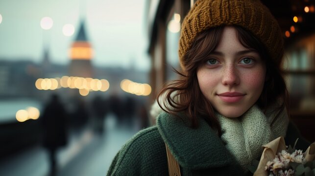 Ritratto di una giovane donna in citt&agrave;, tra calore e naturalezza. Un momento autentico di vita urbana, con stile e semplicit&agrave;.