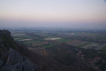 Sunset over rolling fields scenic valley landscape photography tranquil environment aerial view...