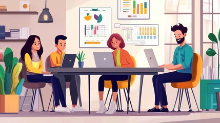 Fototapeta premium Teamwork Makes the Dream Work: A Vibrant Illustration of Collaborative Business