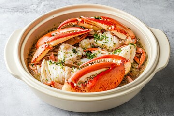 BIG CRAB CIOPPINO CRAB WOKKIN in a dish top view on grey background singapore food