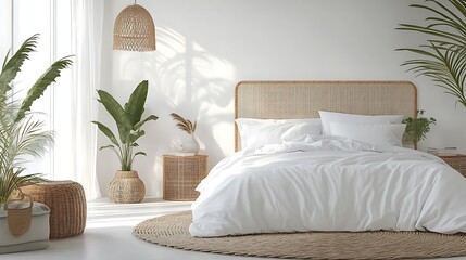 Elegant and Cozy Modern Bedroom Interior Design with Stylish Decor, mockup, poster and Background