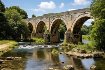 Obraz premium Ancient roman stone arch bridge over river historic marvel of roman architecture
