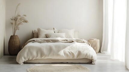 Fototapeta premium Elegant and Cozy Modern Bedroom Interior Design with Stylish Decor, mockup, poster and Background