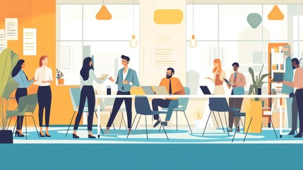 Modern Office Teamwork: Diverse Professionals Collaborating in a Creative Workspace