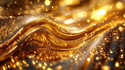 Golden liquid wave with bokeh.