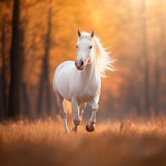 majestic white horse in a serene autumn landscape