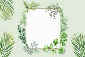 Fototapeta premium Botanical decorative frame featuring delicate green leaves and branches for nature-themed designs