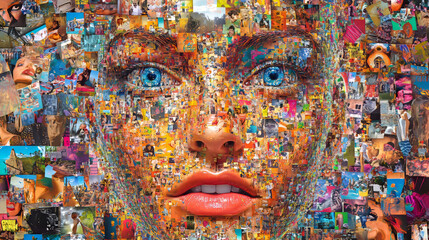 Fototapeta premium Mosaic Portrait: Hyperrealistic Collage, Colorful, Expressive Face