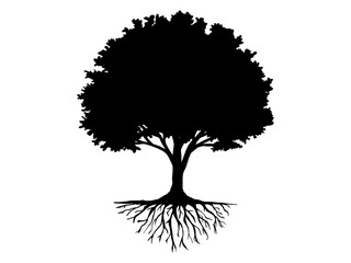 Black Trees and root with leaves look beautiful and refreshing. Tree and roots LOGO style.
