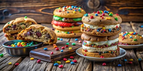 Fototapeta premium A delectable dessert featuring layers of cookies, ice cream, and colorful sprinkles, creating a visually appealing and mouthwatering treat.