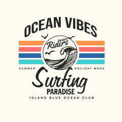 Ocean Vibes Surfing Paradise stripes summer graphic print design