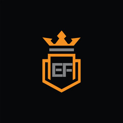 Initial EF shield with a crown KING logo template Vector