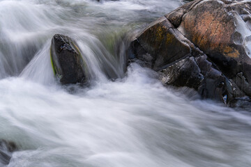 flowing water at the stream in the autumn valley