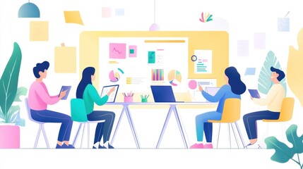 Fototapeta premium Teamwork and Collaboration: A Modern Office Illustration