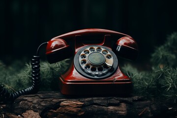 Red public telephone booth featuring a coin operated phone for convenient public communication