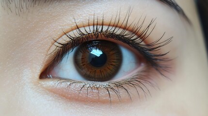 Obraz premium Captivating Close Up of a Beautifully Made Up Brown Eye with Lush Lashes and Elegant Brow