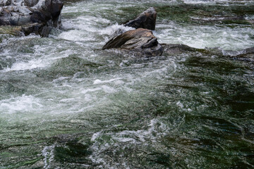 rocks and flowing stream in the autumn valley