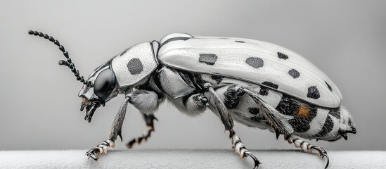 A Close-up View of a White and Black Beetle