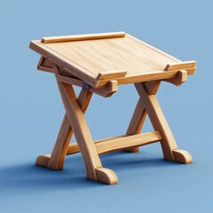Wooden Folding Stool on Solid Colored Background