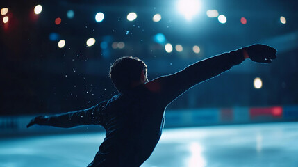 Ice Skater Layback Loop Jump, Night, Silhouette, Winter Sports, Action