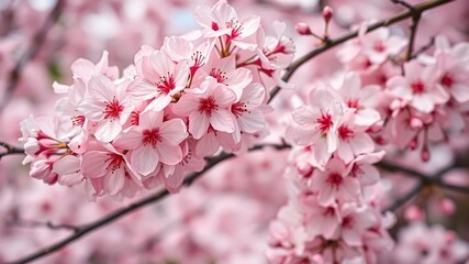 Obraz premium Cherry blossoms in soft pink and white hues swirled together in a springtime dance, serene landscape, nature, peaceful